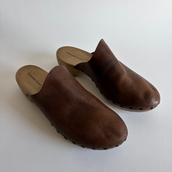 Reinhard Plank Shoes - Reinhard Plank Brown Leather Wood Clogs Size 44